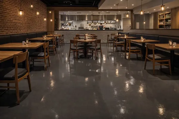 Restaurant charcoal epoxy floor by the Ascent Epoxy team