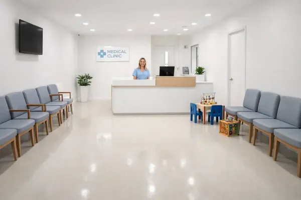 Commercial epoxy floor in a clinic waiting room