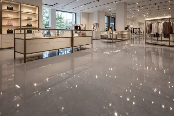 Retail showroom epoxy floor by the Ascent Epoxy team