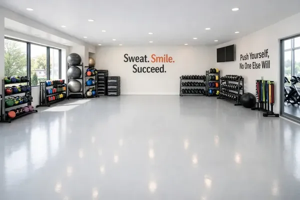 Commercial epoxy floor in a fitness studio