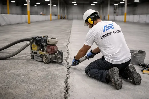 Industrial floor crack repair and substrate preparation