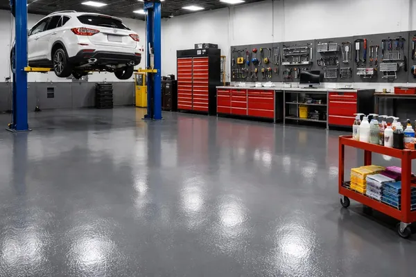 Auto service bay epoxy floor by the Ascent Epoxy team