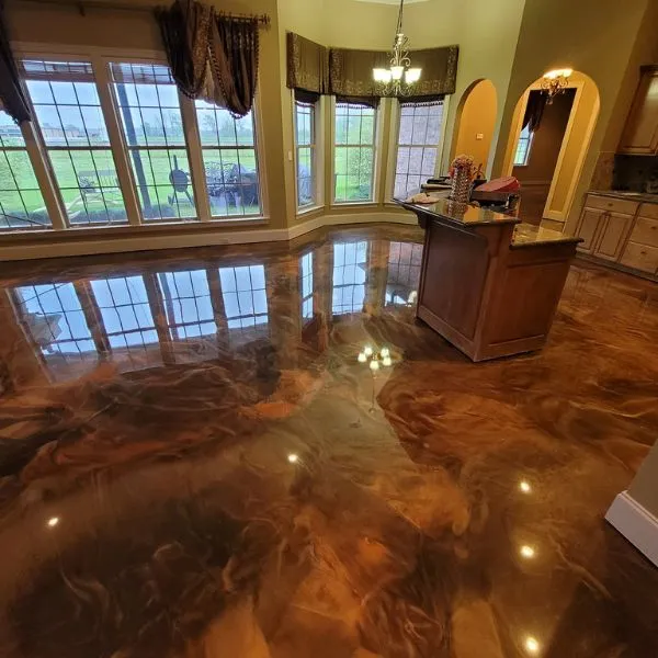Metallic swirl pattern epoxy floor by the Ascent Epoxy team