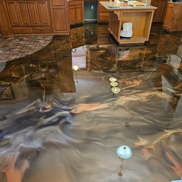 Metallic silver blue epoxy floor by the Ascent Epoxy team