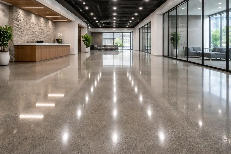 Polished concrete floor commercial space