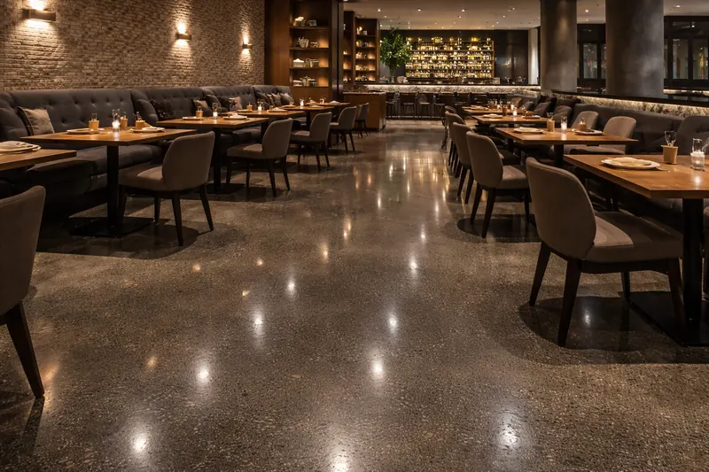 Polished concrete restaurant floor by the Ascent Epoxy team